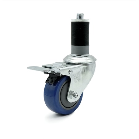 Service Caster 3.5 Inch Blue Polyurethane 1-1/2 Inch Expanding Stem Caster Total Lock Brake SCC SCC-TTLEX20S3514-PPUB-BLUE-MTG46